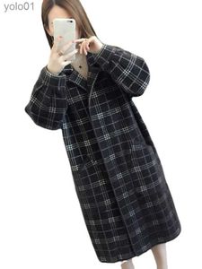Wolmix voor dames Nieuw in de herfst Winterkleding Dames 2023 Koreaanse jas Halflange Comting Mode Losse trui Oversized warme jas DamesL231118