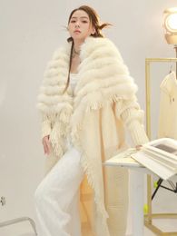 Mélanges de laine pour femmes OFTBUY 2023 automne hiver femmes vraie fourrure tricot manteau décoration dame mode longue chaud pull 231013