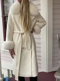 Mélanges de laine pour femmes OFTBUY manteau de fourrure véritable veste d'hiver femmes col naturel cachemire longs vêtements d'extérieur dames Streetwear 231013