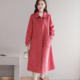 Mélanges de laine pour femmes manteau mélangé rose femme 2021 automne hiver mode coréenne longues vestes en laine femme pardessus Chaqueta Mujer Abrigos Para