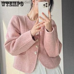 Mélanges de laine pour femmes Rose Vintage vestes en laine femmes manteau court élégant luxe concepteur vêtements d'extérieur simple boutonnage mode Chic coréen automne hiver L230920