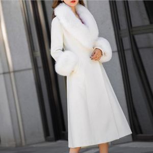 Dameswolmengsels Plus Size 3XL! Witte Wollen Jas Dames Overjas Koreaanse Herfst Bontkraag Warme Lange Mode Winterjas
