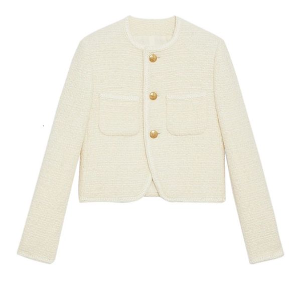 Les mélanges de laine pour femmes favorisent les ventes mode coréenne femmes récolte tweed vestes automne hiver simple boutonnage bouton doré manteau de laine 231023