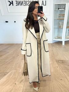 Wolmix voor dames, gewatteerde lange trenchcoat voor dames, grijze overjas met open stiksel, mode-streetwear jassen 2023 231023