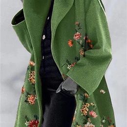 Manteau en laine imprimé rétro pour femme mélanges de laine vêtements d'hiver longs verts pour femmes 220916