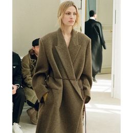 Manteau de spectacle de vent en rangée de mélanges de laine pour femmes, 23, automne et hiver, large et allongé, en laine minimale, 231211