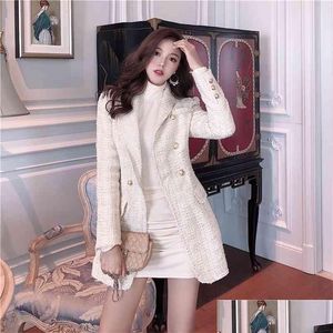 Dameswol Blends Runway Designer Blazer Womens Double Breasted Metal Button Lange Mouw Gotched Collar Jacket T Coat 210902 Drop Dhm8y