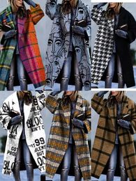 Mélanges de laine pour femmes S-5XL manteaux et vestes femmes Colorblock Plaid à manches longues veste à revers imprimé Dragon et Phoenix manteau en laine Women Coats 231031