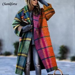 Mélanges de laine pour femmes S5XL manteaux et veste Colorblock Plaid à manches longues revers imprimé Dragon Phoenix manteau en laine femmes 231013
