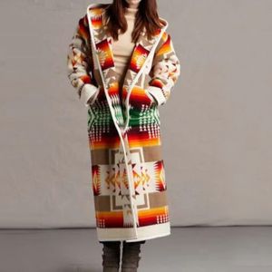 Femmes Mélanges De Laine SeigurHry Hiver Femmes Classique Laine Boutonné Imprimé À Capuche Long Manteau Tartan Shacket Veste Avec Poches 221117