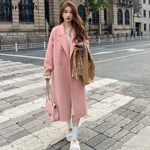Mélange de laine de femmes Simple Solid Coat 5 couleurs coréen Style lâche Automne Hiver Chic Streetwear S4xl Double Breasted Girls Cilot 231018