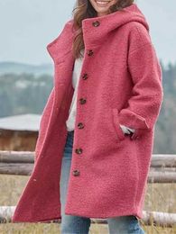 Femmes laine mélanges solide Cardigan haut femmes laine mélanges automne hiver 2022 mode à manches longues à capuche poche dames manteaux Streetwear livraison directe HKD230713