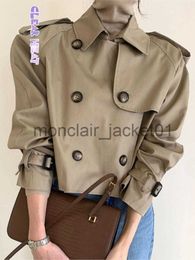 Misto lana da donna Solid Chic Autunno Retro Bavero Design Cappotto doppio petto Donna Allentato All-Match Manica lunga Trench corto Capispalla causale femminile J230925