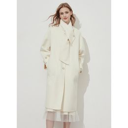Abrigo de Tweed de doble cara blanco lechoso hecho a mano puro estilo mezcla de lana para mujer abrigo de moda de invierno de Cachemira femenina para mujer