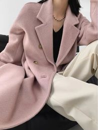 Mélanges de laine pour femmes Suli Alpaca Outerwaer 2023 Automne-Hiver Style coréen Lpael Double boutonnage à lacets cravate lâche longue femmes manteaux veste 231118