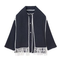 Mezcla de lana para mujer SuperAen Otoño e Invierno bufanda de borla de doble cara suelta chaqueta bordada informal abrigo para mujer 230227