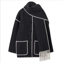 Mélange de laine pour femmes SuperAen automne et hiver double face gland écharpe ample décontracté brodé veste manteau pour les femmes-23