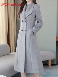 Mulheres misturas de lã espessada casaco de lã feminino longo fino quente blusão inverno feminino casaco quente das mulheres roupas de inverno trench coat 231110