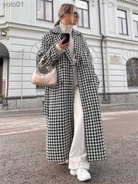 Dames Wolmix Tossy Houndstooth Revers Mode Trench Overjas Voor Dames Hoge Taille Vest Gebreid Elegant Patchwork Outfit Los Fe TrenchL231118