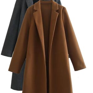 Mezclas de lana para mujer TRAF Camel Color Otoño Mujer Abrigo Abrigo de manga larga Chaqueta suelta Vintage Trench Coat Outwear Mujer Cálido Y2K Old Money Style 231122