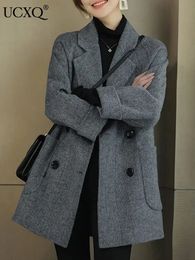 Mélanges de laine pour femmes UCXQ femmes élégantes mi-longueur manteaux de laine bureau dame automne hiver coréen lâche chaud épais mélange vestes vêtements de dessus pour femmes 231026