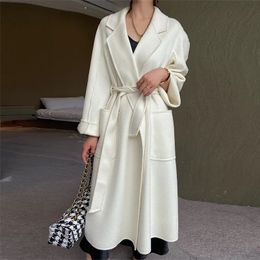 Manteau en cachemire réversible pour femmes, mélange de laine, ondulé à l'eau, mi-long, tempérament ample, manteaux en laine pour femmes, 231218