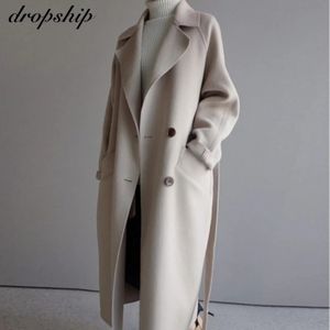 Dameswolmix Winter Beige Elegante wolmix Dames Koreaanse mode Zwarte lange jassen Vintage minimalistische wollen overjas Kameel Oversize Uitloper 231031