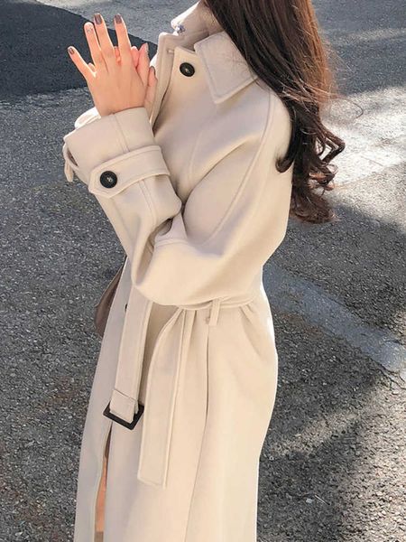 Manteau d'hiver en laine mélangée pour femmes pour femmes coréenne couleur unie coton pince épaississement veste femmes longueur moyenne lâche laçage sangle laine manteau femmes HKD230712