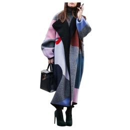 Women'S Wool Blends Winterjas Dames Wide Revers Digital Printing Blend Oversized Lange Trench Colorf Outwear Drop Delivery Apparel Wo Dhfhi