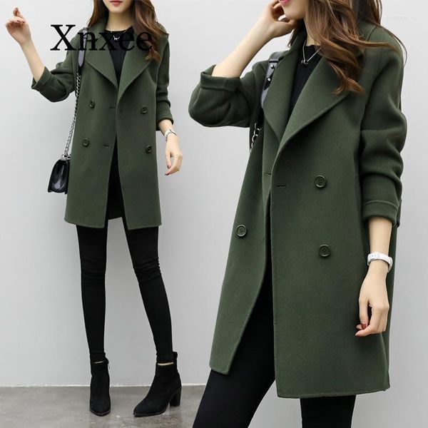 Abrigos de invierno de mezcla de lana para mujer, abrigo largo para mujer, elegante, Vintage, sólido, capa para mujer, capa, chaqueta, prendas de vestir de un solo pecho, verde Bery2