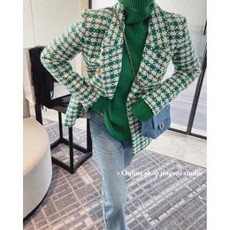 Dameswol Blends Winter Green Plaid Women Trench Coats Heavy Woollen Tweed Jackets Blazer Koreaanse modedekleding Y2K Urban Chic Overcoat 230823