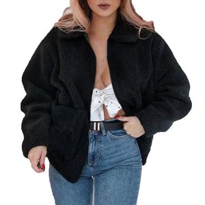 Dameswol Blends Winter jas jas Nice mode fuzzy fleece overjas faux bont vrouwen vrouwelijke parka's met pocket casaco femininowomen's