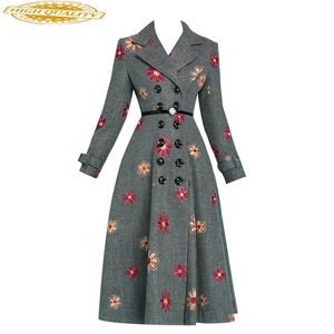 Mezclas de lana de mujeres Bordado de mujer Bordado para mujeres Vintage Vintage Overcoat Abrigos Mujer Invierno 2023 KJ358