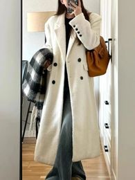 Dameswol Blends Winter Long wollen jas Casual losse elegante chique chique mode bovenkleding overjas dubbele borsten vintage warme mantel 231218