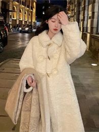 Mélanges de laine pour femmes hiver Vintage manteau de laine col rabattu corne Botton à manches longues veste de fourrure de lapin femme chaud vêtements épais 231030