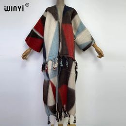 Mélanges de laine pour femmes WINYI hiver femmes gland Cardigan manteau lâche robe de noël robe longue épais chaud taille libre moyen-orient femme caftan 231031