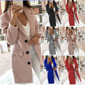 Tamaño grande LANGA LANA Mujeres Autumn Spring Coats Jackets Corea Corea Elegante Vintage Botones Doble Capa Capa Solid Gaqueta