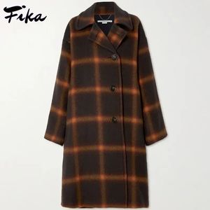 Mélanges de laine pour femmes femmes automne hiver classique simple boutonnage Plaid Long manteau femme décontracté manteau ample Vintage femmes revers pardessus Streetwear 231031