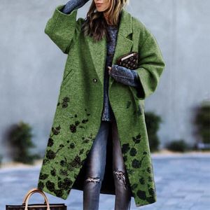Dameswol Blends Dames Autumn Winter Jacket Fashion Vintage Turn Down Collar Pattern Korte wollen jas losse vest overjas 2022