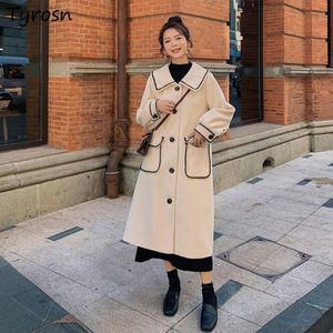 Dameswol Blends vrouwen zachte turn-down kraag Lange outsdrager warme ontwerper Sweet High Street losse oversize jassen Femme Koreaanse mode