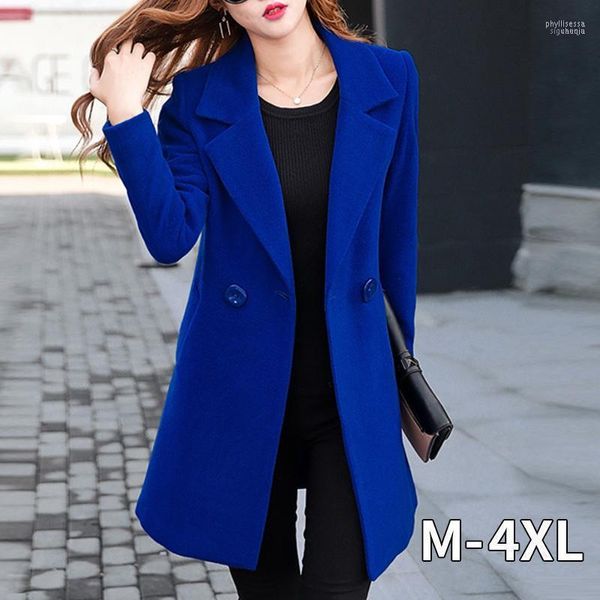 Femmes laine mélanges femmes coréen manteau dames Femme hiver bleu rouge manteaux Monteau Femme Outwear Femme automne Phyl22