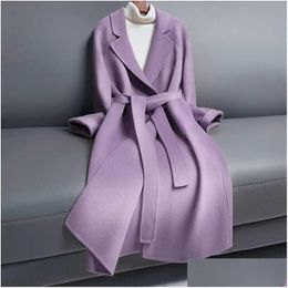 Femmes Mélanges De Laine Femmes Lâche Long Manteau En Cachemire Ceinture Pardessus Veste Élégant Survêtement Plus La Taille 2Xl 211013 Drop Delivery Appar Dhz8W