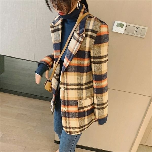 Mélanges de laine pour femmes Femmes Plaid Laine Blazers Tweed Vestes d'hiver lourdes Trenchs Manteaux imperméables Pardessus Vêtements de mode coréenne Za Oem Suits 221110