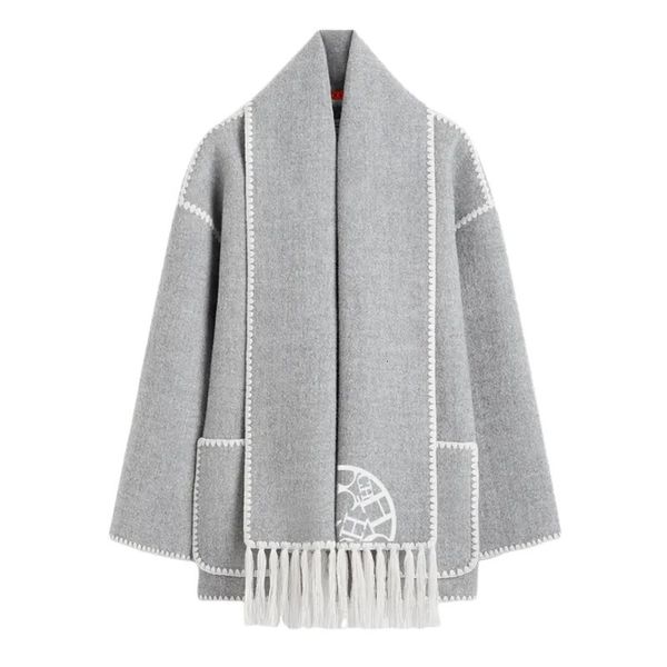 Manteau d'automne et d'hiver en mélange de laine pour femme, écharpe noire, Trench-Coat mi-long, manteau d'affaires gris, en offre, 230927