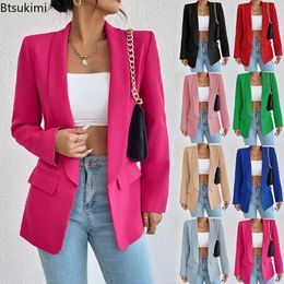 Dameswolmengsels Dames Lente Herfst Blazers Effen Roze Roze Slank Elegant damesjack Formeel Kantoor Blazer Jasje Dames 231027