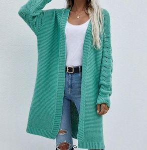 Dameswol Blends Women Solid Color Knitted Cardigan Loose Fit Lange Hollowed Sleeve Tops Spring Fall Coat