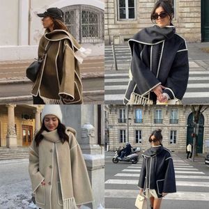 Mélange de laine pour femmes, manteau en cachemire d'épissure avec Scf Chic à manches longues, veste épaisse matelassée solide, ample, automne hiver 2023