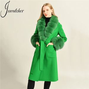 Dameswolmengsels Dames kasjmier wollen jas, trenchcoat met echte vossenbontkraag en manchet Dubbelzijdig Hoogwaardige riem Lange zak Luxe dames bovenkleding 231113