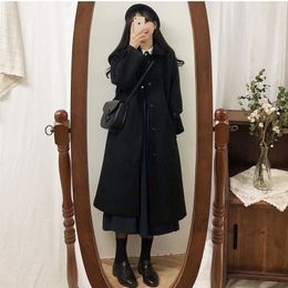 Mélanges de laine pour femmes manteau d'hiver mode coréenne longue laine épaissie pour femmes noir Harajuku 221103
