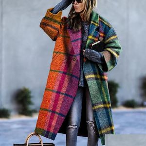 Mezclas de lana para mujer para mujer elegante otoño calle dama larga cardigan abrigos moda estampado floral bolsillo chaqueta de manga larga invierno Wom Dhen7